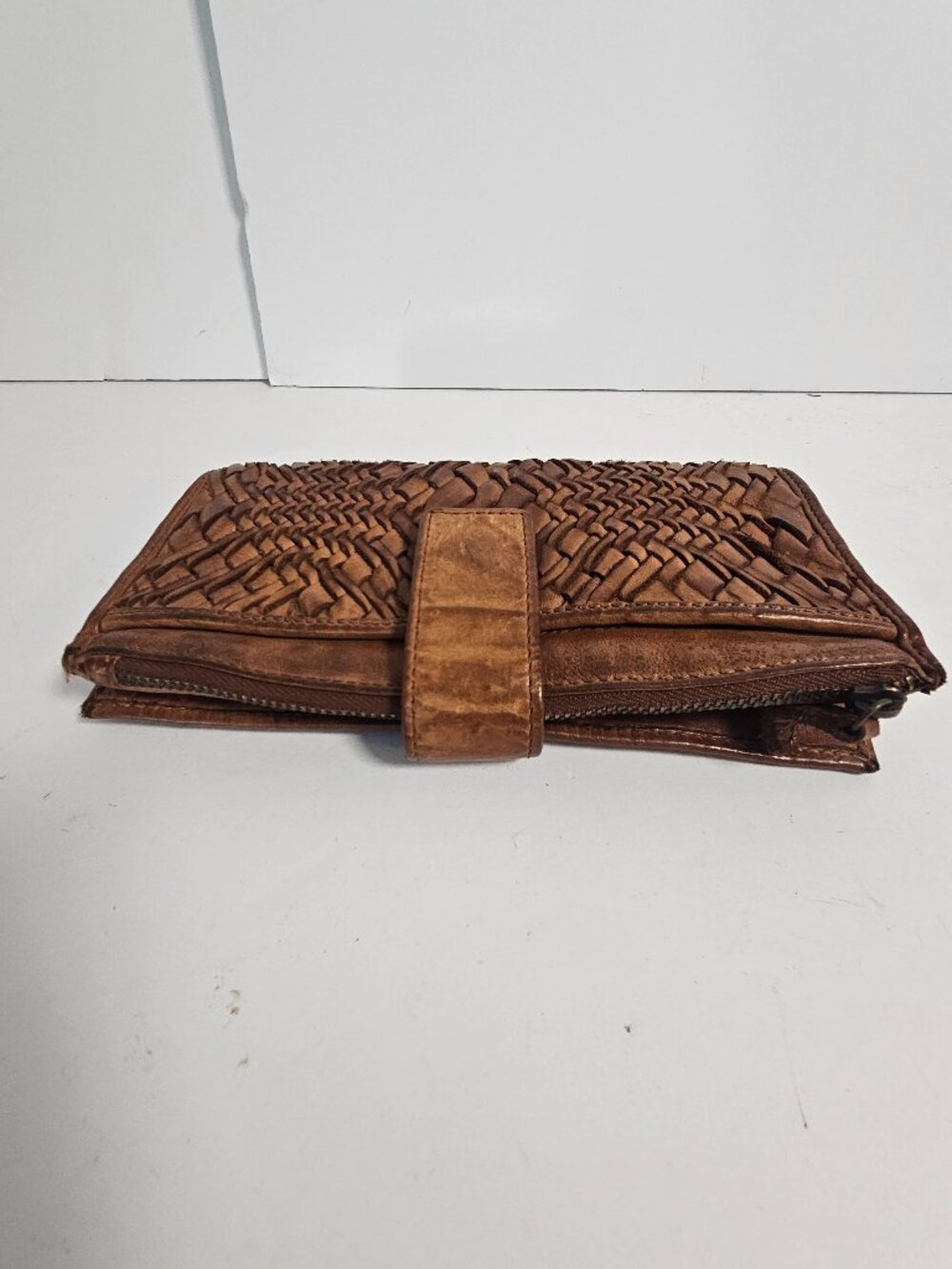 Wallet Brown Woven Leather Boho Casual Bi-Fold - Picture 6 of 11